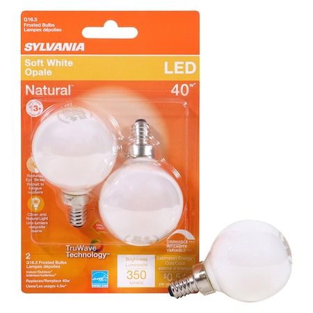 Sylvania Sylvania Natural G16.5 E12 (Candelabra) LED Bulb Soft White 40 Watt Equivalence 2 pk 40797